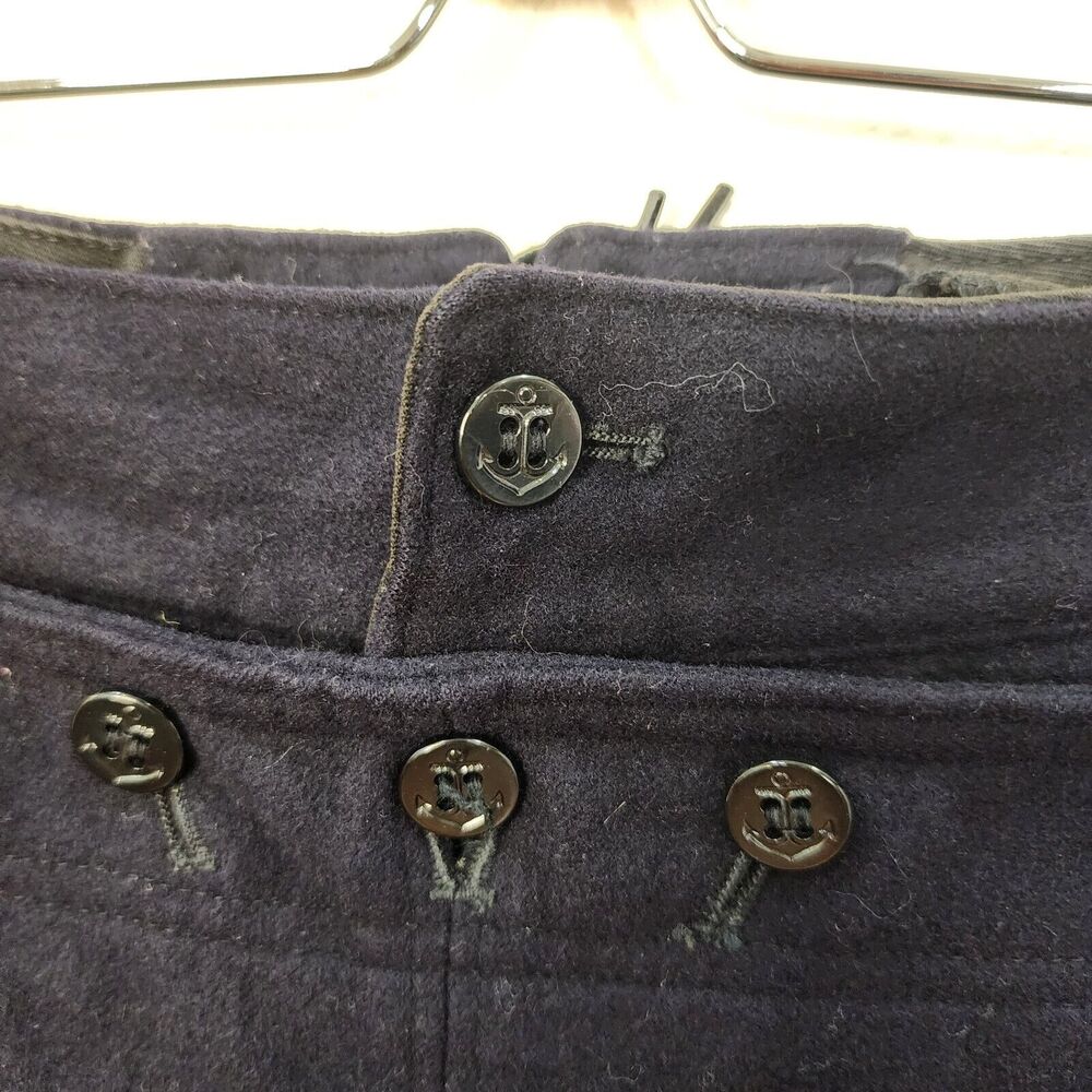 WWII Navy Sailor Pants 29x28 Seafarer Vintage Blue Wool Cracker Jack Button - Picture 4 of 11